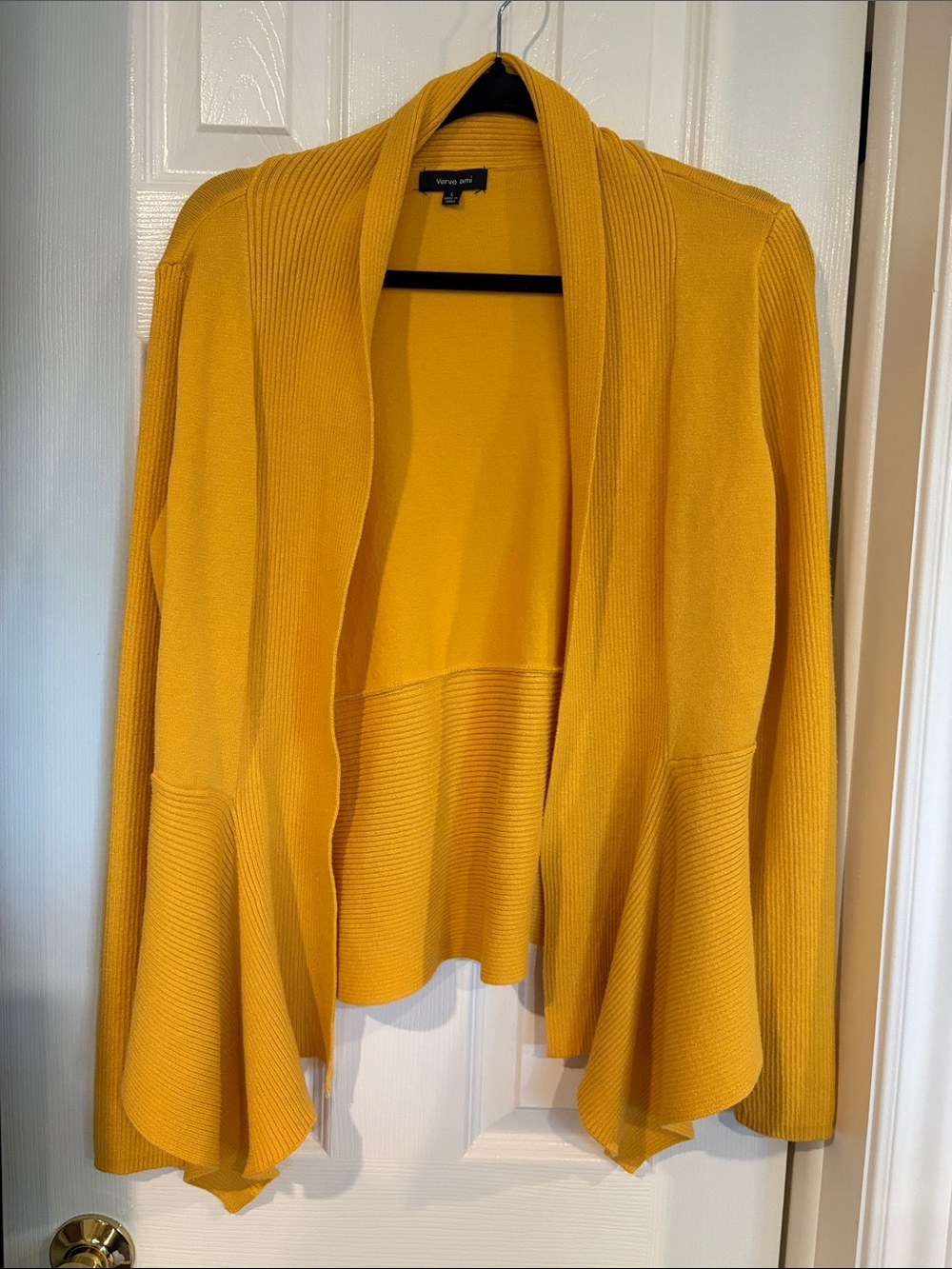 Verve Ami Mustard Yellow Open-Front Draped Cardigan